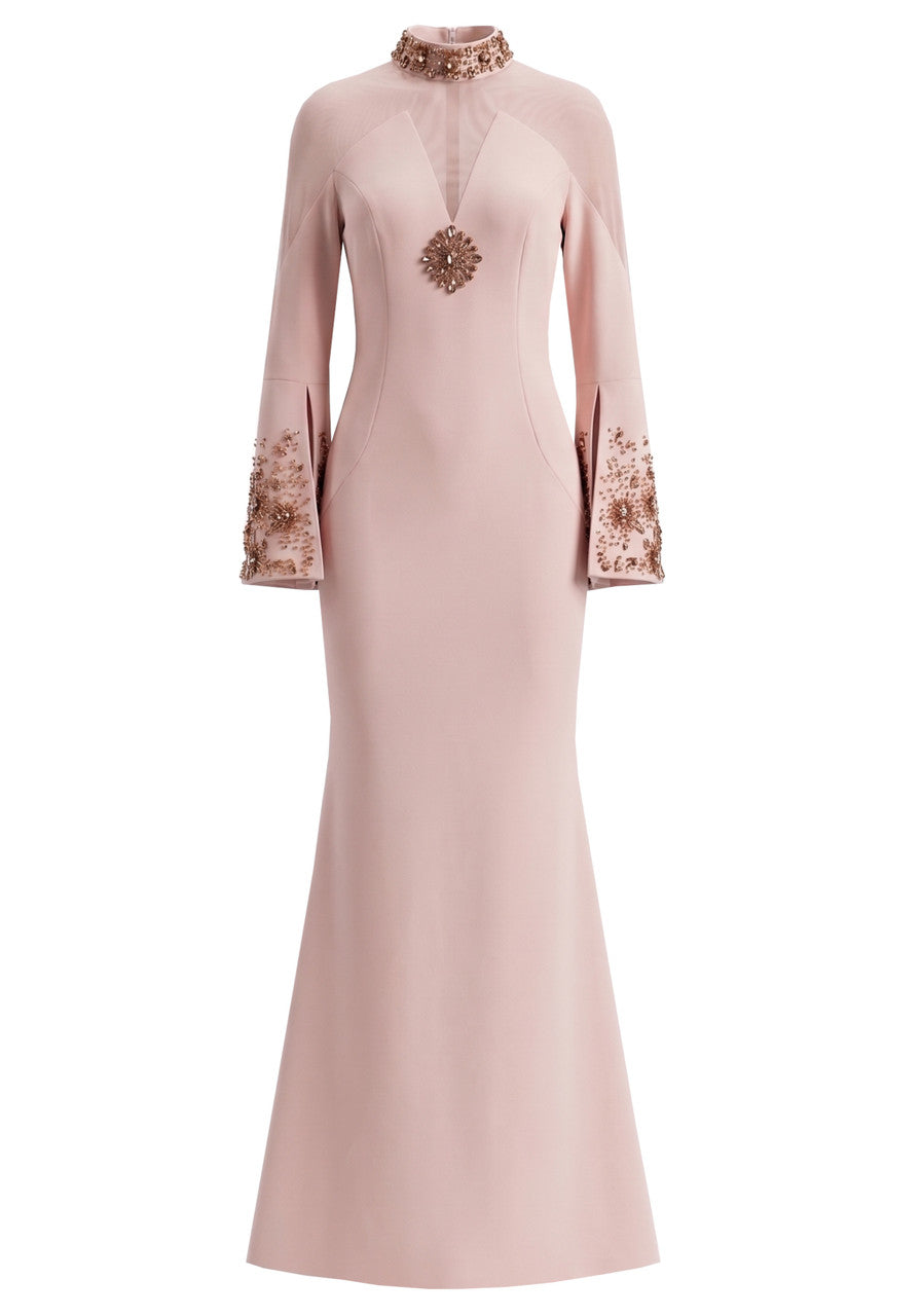 Crystal Long Sleeve Maxi Dress Pink