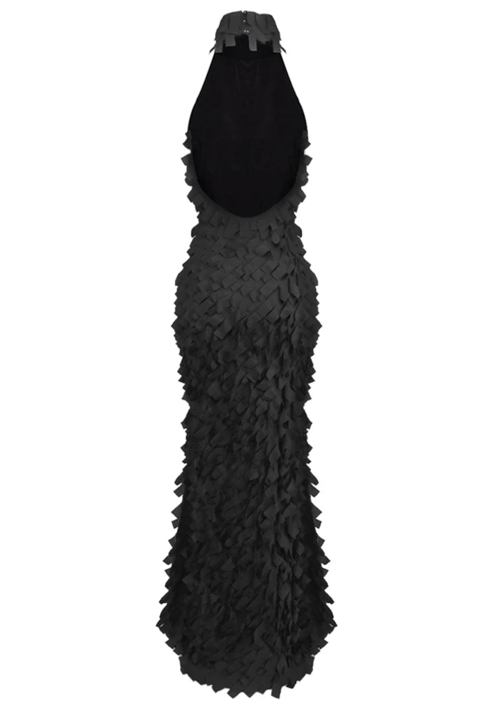 Halter Petal Detail Maxi Dress Black