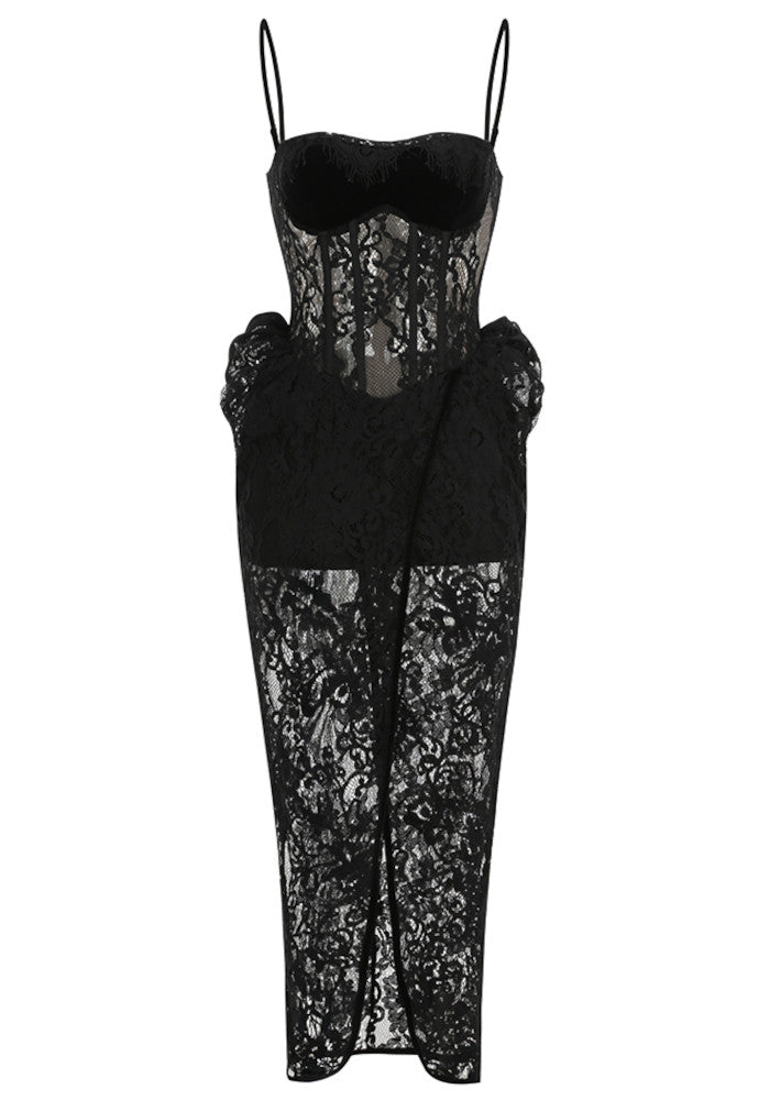 Structured Lace Maxi Dress Black