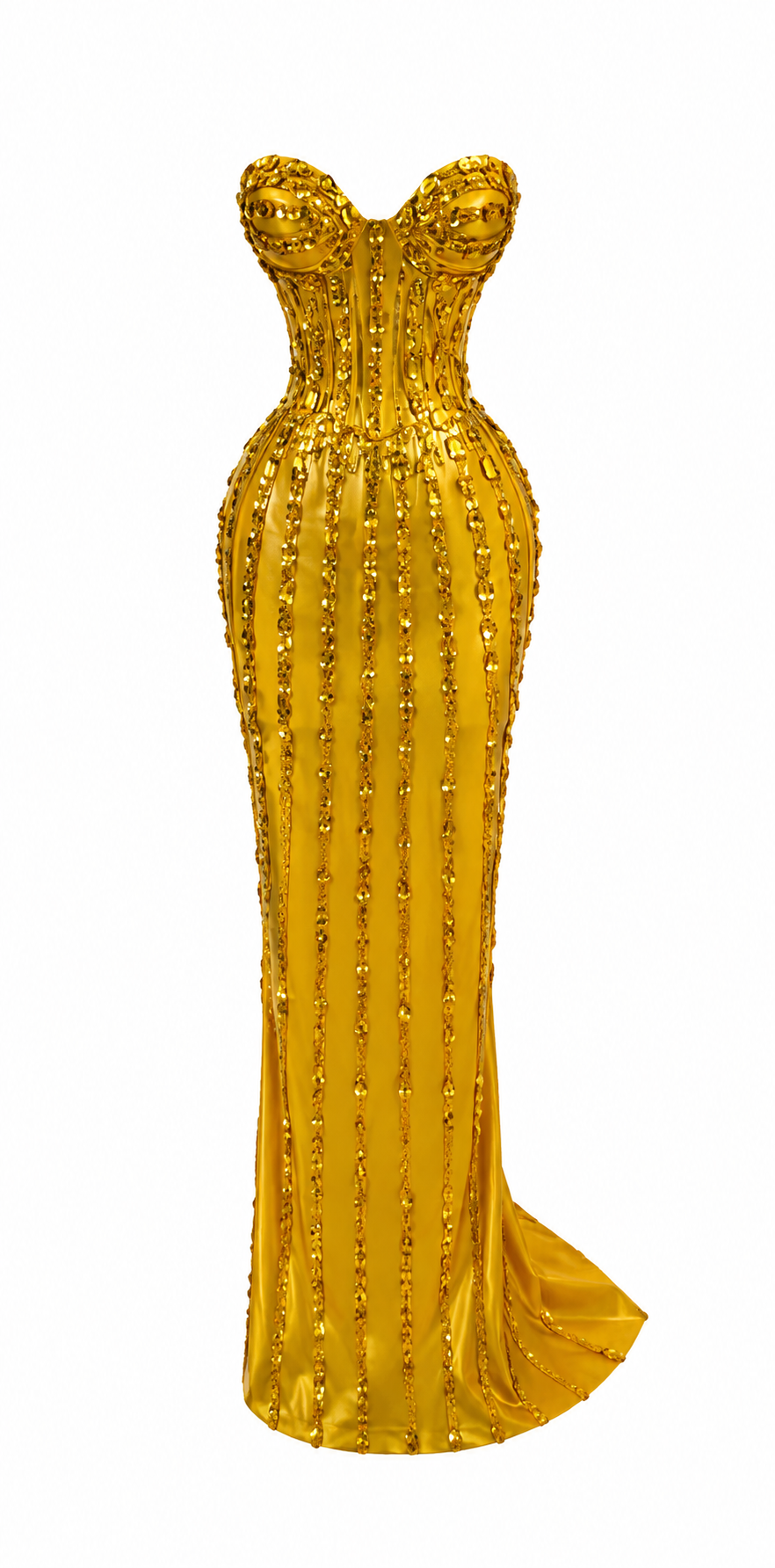 Gold Strapless Mesh See Through Long Dress