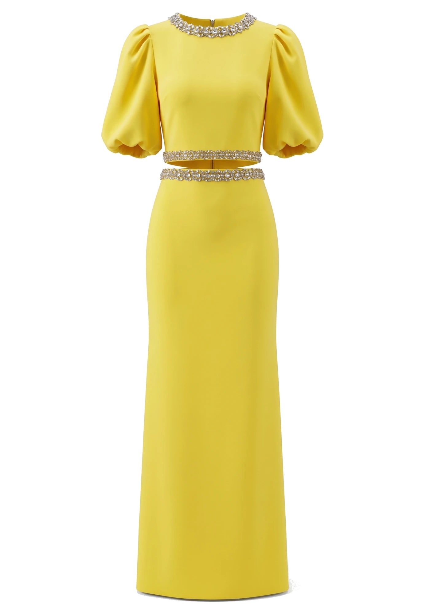 Short Sleeve Crystal Two Piece Maxi Dress Yellow
