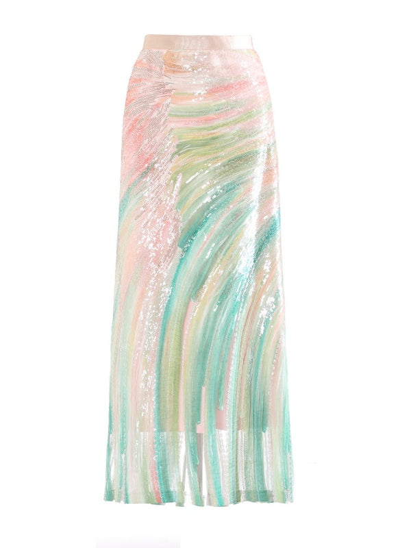 Pastel Waves Sequin Maxi Skirt