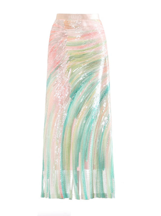 Pastel Waves Sequin Maxi Skirt