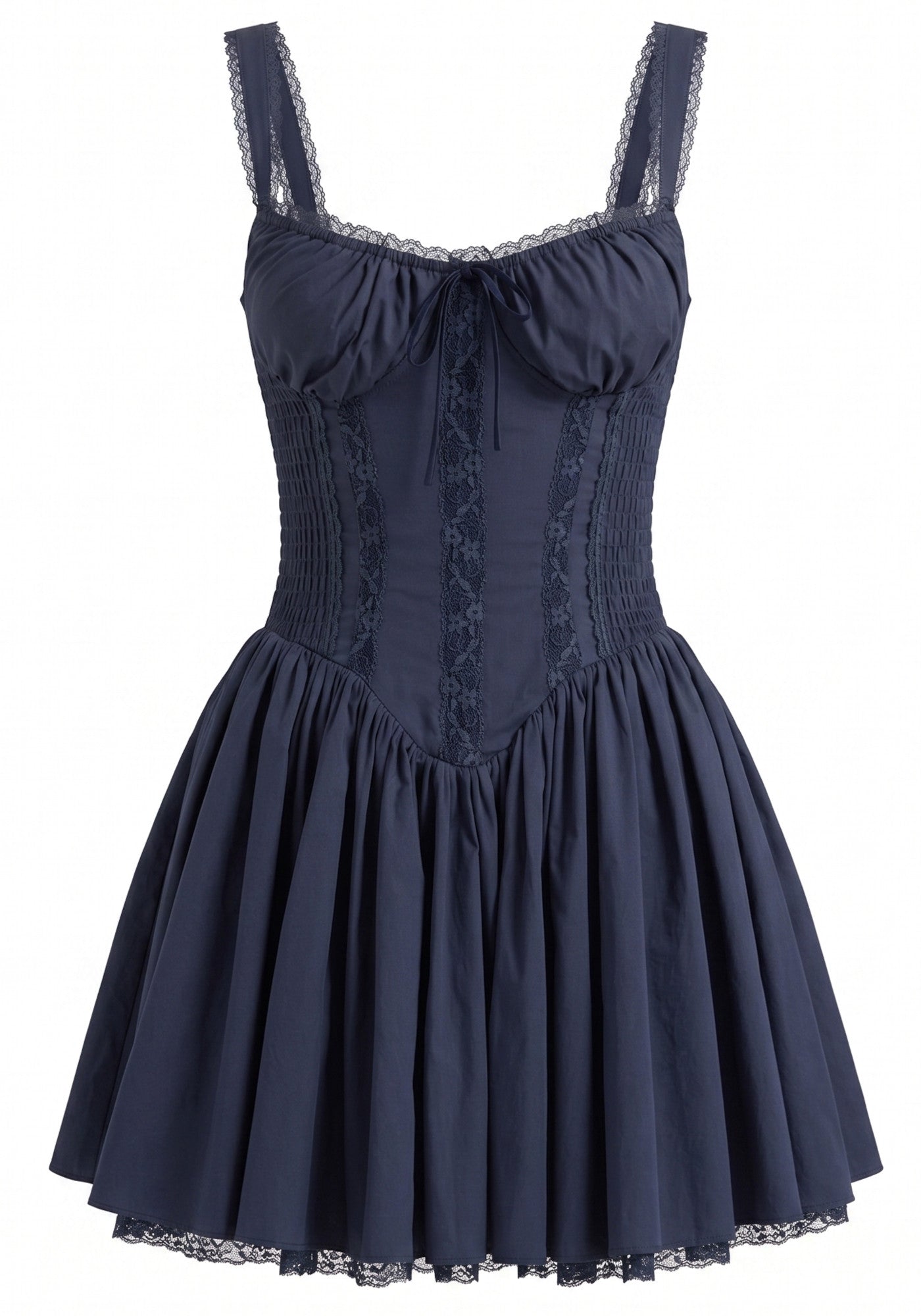 Lace Insert A Line Corset Dress Navy Blue