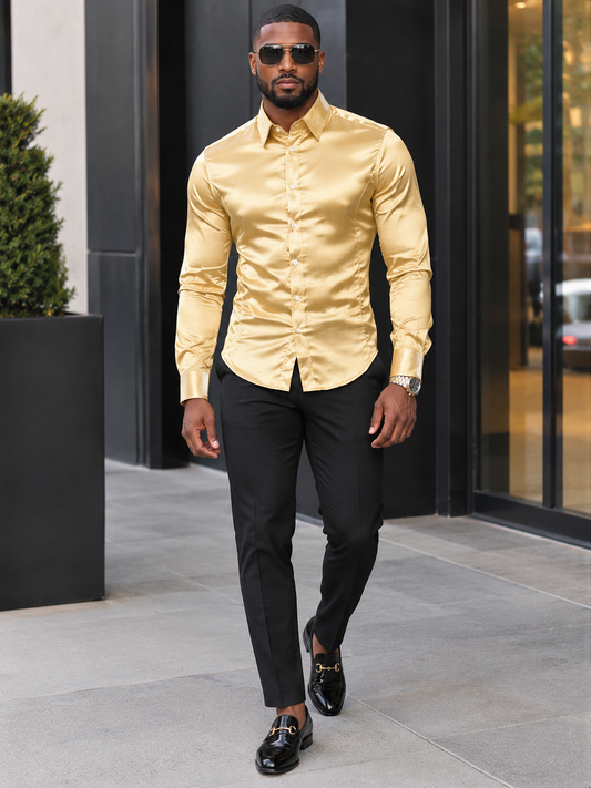 Men's Satin Long Sleeve Shirt