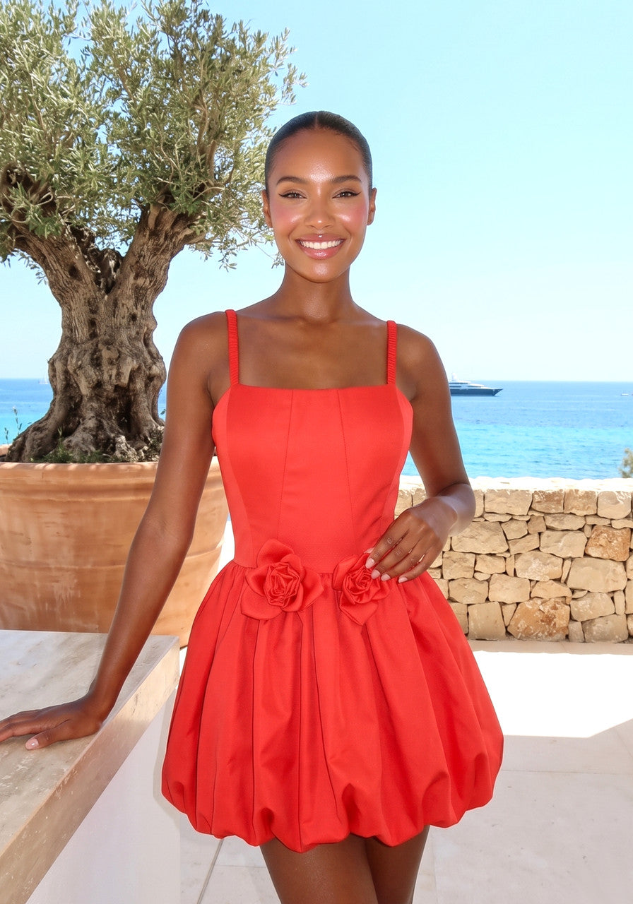 Floral Bubble Dress Red