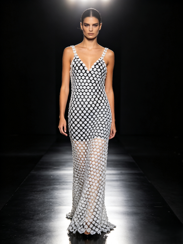 Monochrome Blossom Maxi Dress