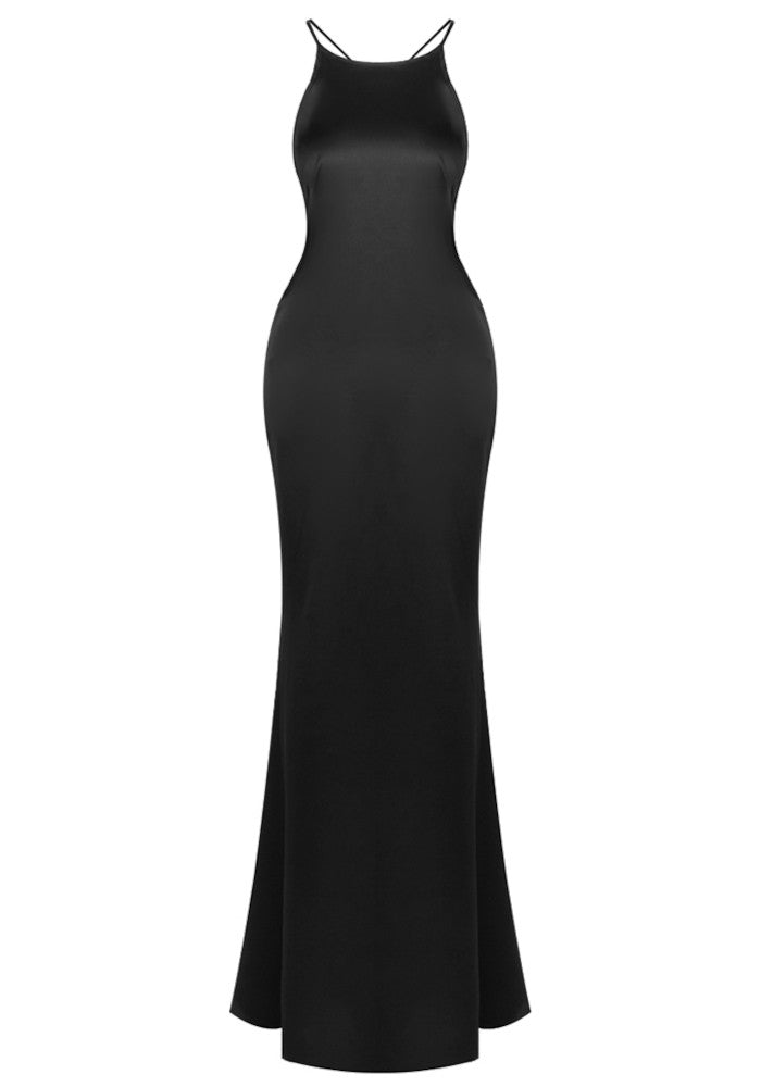 Halter Backless Maxi Dress Black