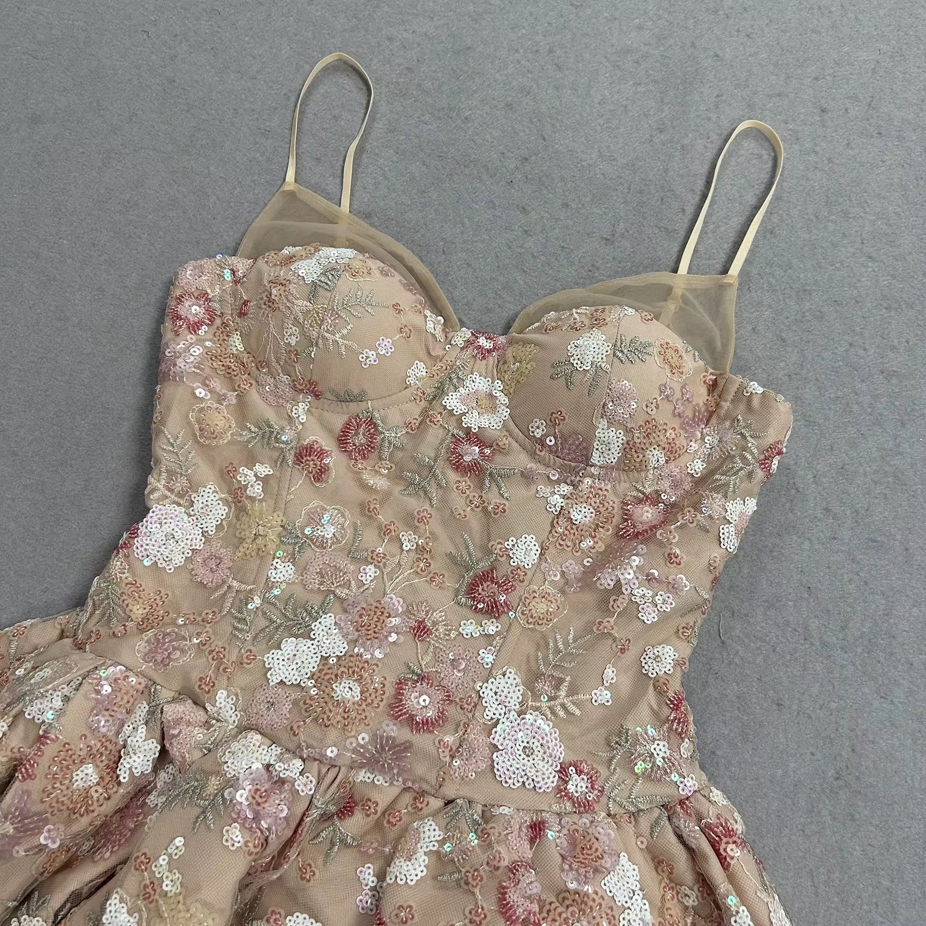 Spaghetti Strap Sheer Mesh Patchwork Backless Cocktail Party Mini Dress