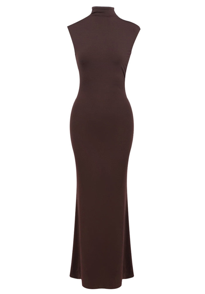 Draped Backless Maxi Dress Brown