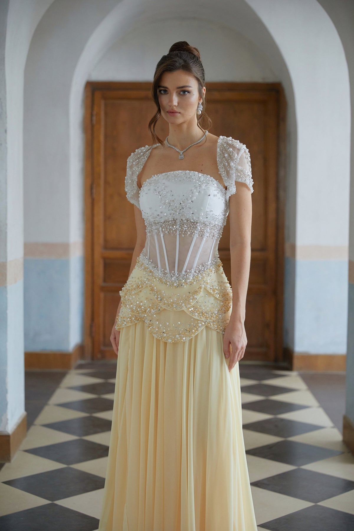 Rebecca Yellow Embellished Maxi Gown