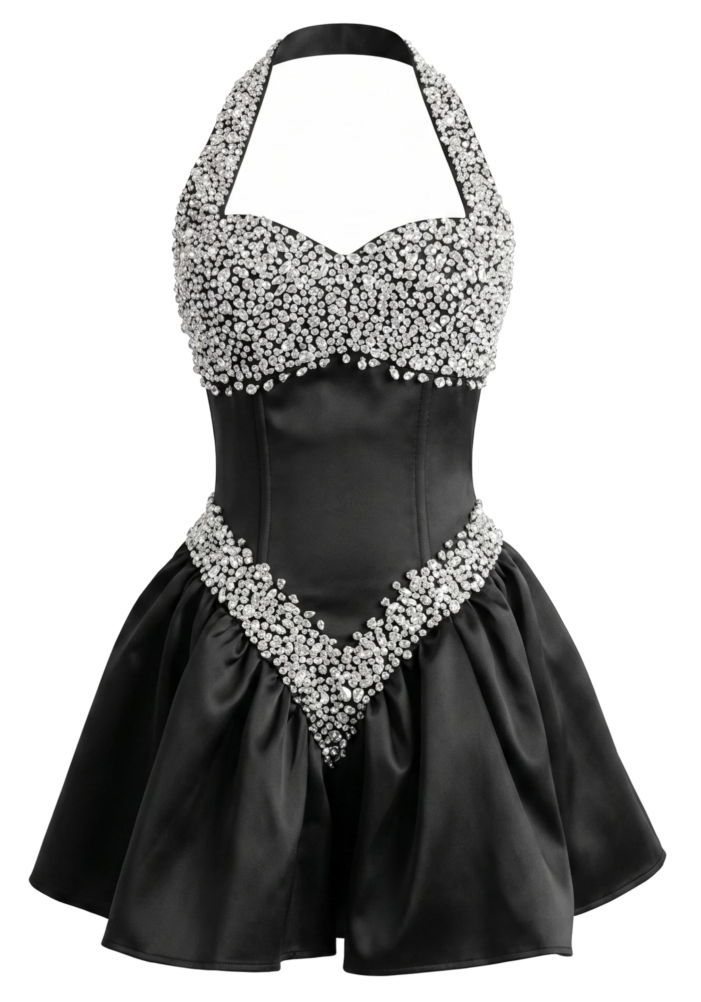 Halter Crystal Sequin A Line Dress Black