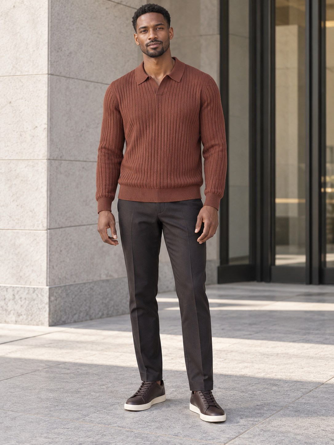Men's Plus Size Ribbed Knit Polo Collar Sweater