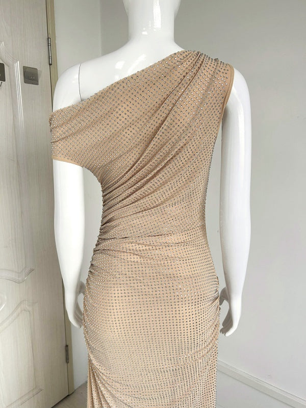 Celeste Crystal One-Shoulder Maxi Dress