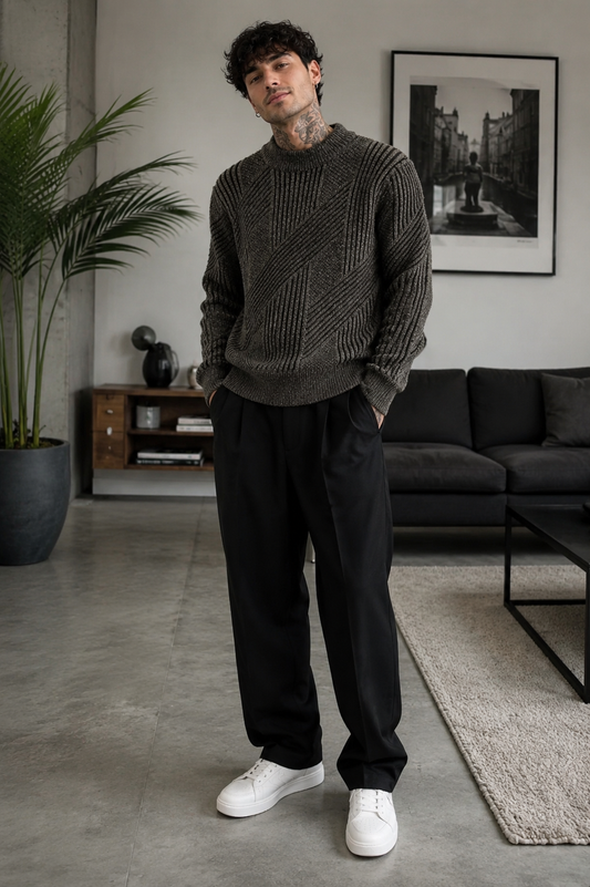 Men's Ribbed Knit Long Sleeve Sweater
