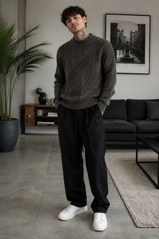 Men's Ribbed Knit Long Sleeve Sweater