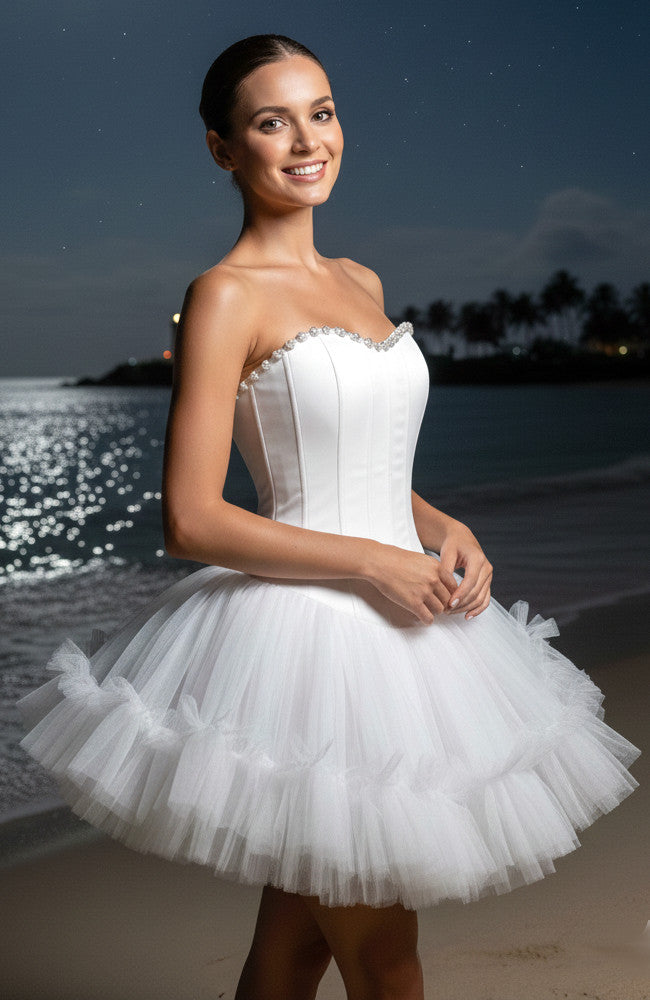 Strapless Crystal Mesh A Line Dress