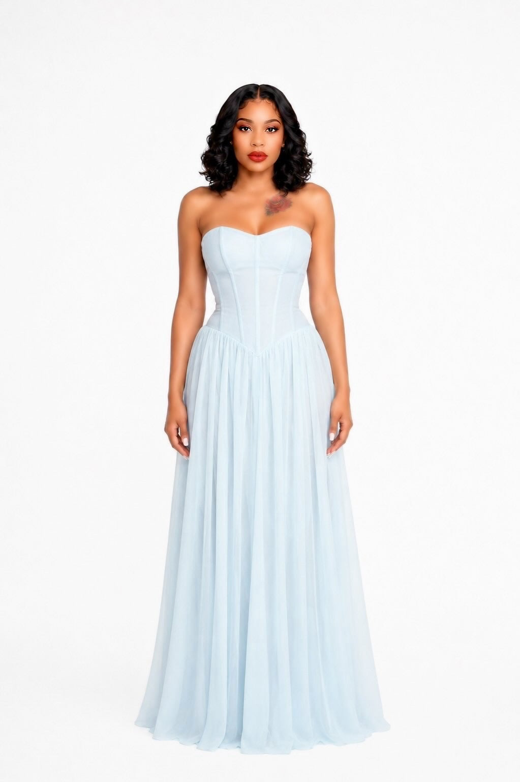 Strapless A Line Maxi Dress Blue