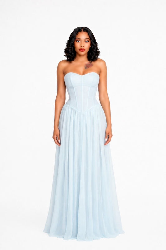 Strapless A Line Maxi Dress Blue