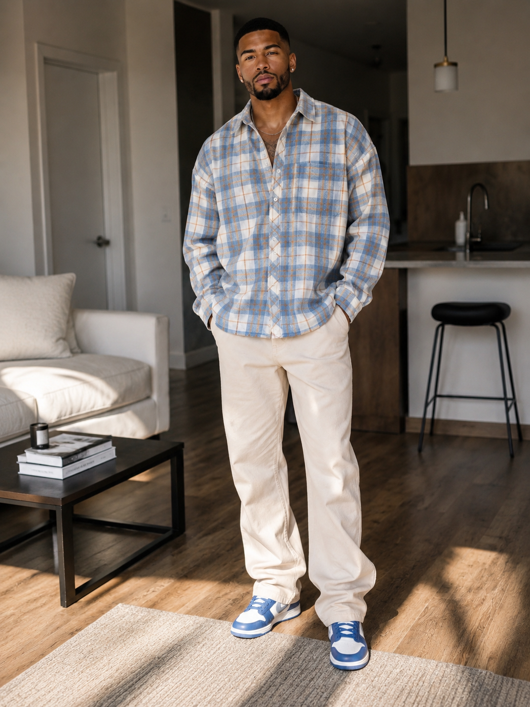 Men's Full Size Oversized Plaid Shirt with Chest Pocket Plus Size