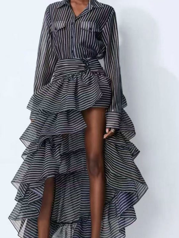The Amara Striped Ruffle Maxi Dress