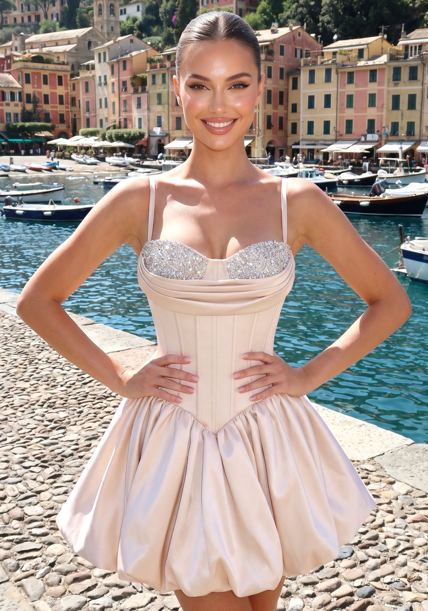 Sequin Bustier Bubble Dress Ivory