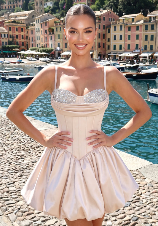 Sequin Bustier Bubble Dress Ivory