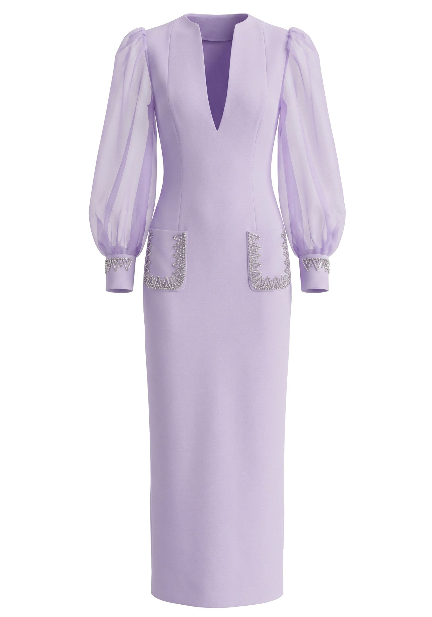 Long Sleeve Crystal Detail Maxi Dress Lavender
