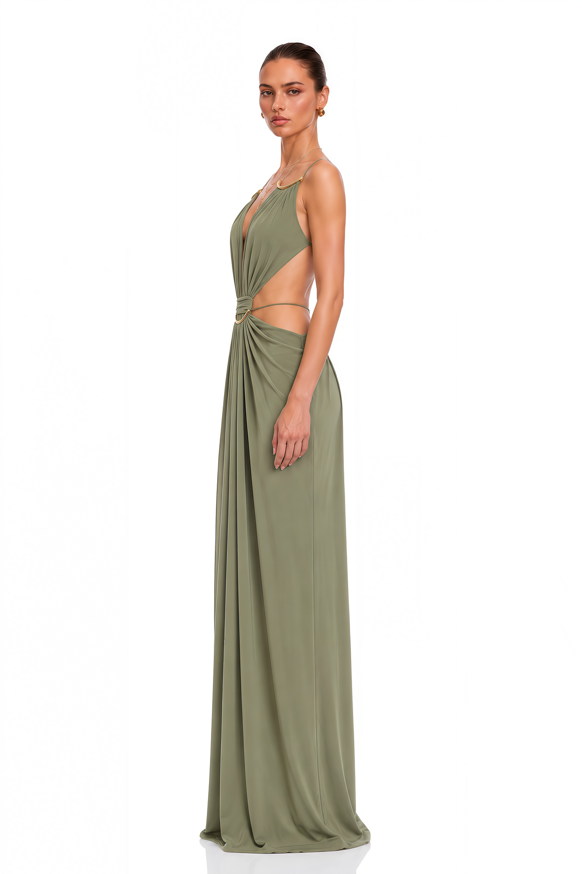 Matcha Green Cut-Out Halterneck Maxi Dress