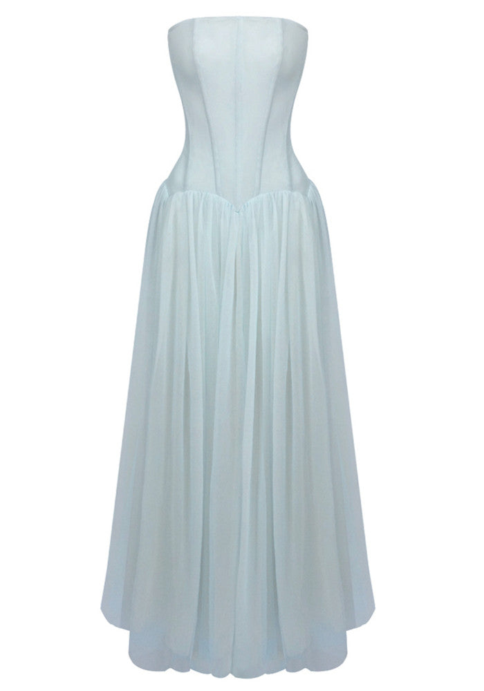 Strapless A Line Maxi Dress Blue