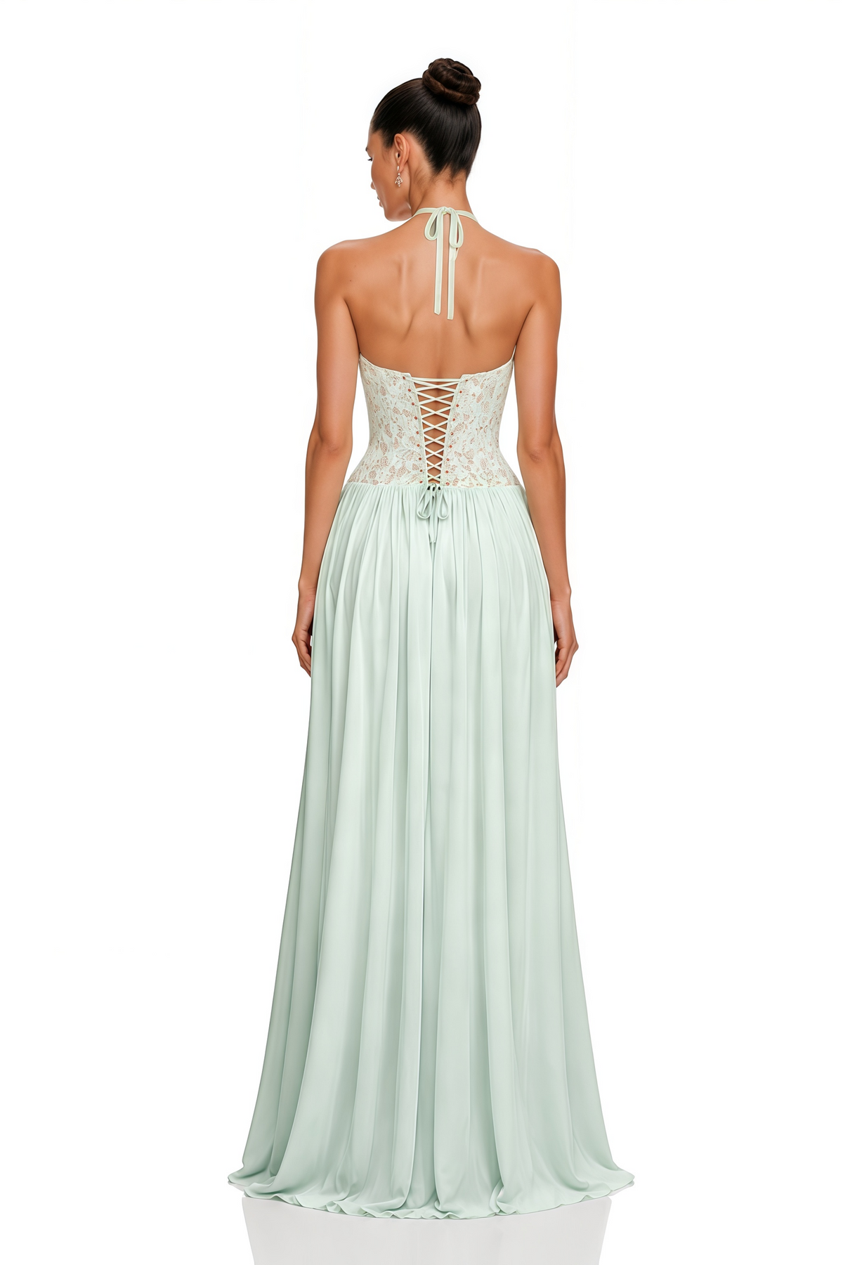 Mint Green Halterneck Lace Corset Maxi Dress