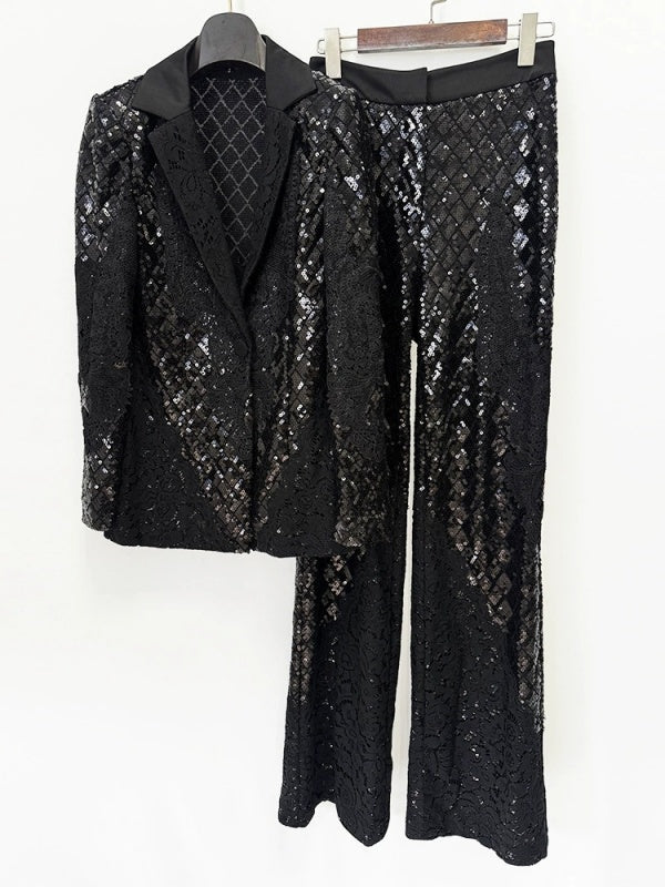 Midnight Luxe Sequin Lace Suit Set