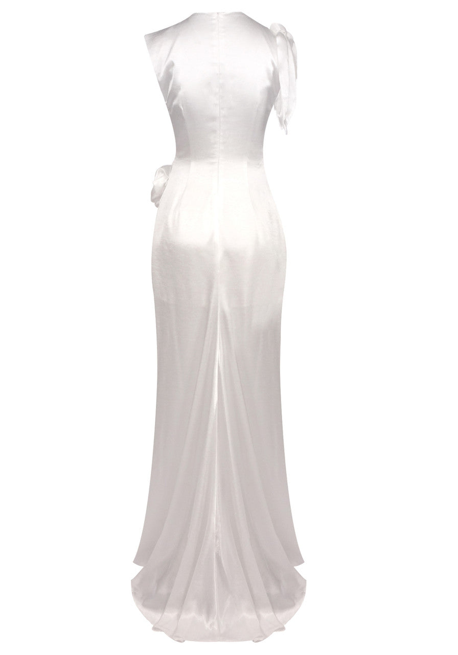 Floral Detail Draped Maxi Dress White
