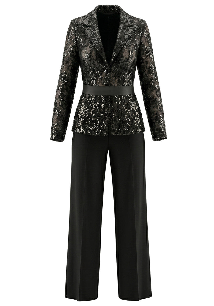 Sequined Lace Suit Black