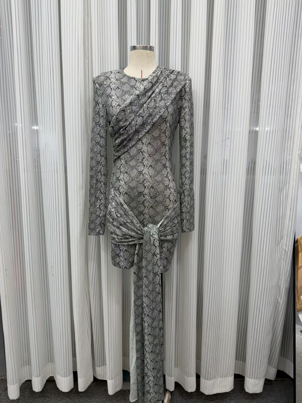 Gray Serpent Draped Mini Dress