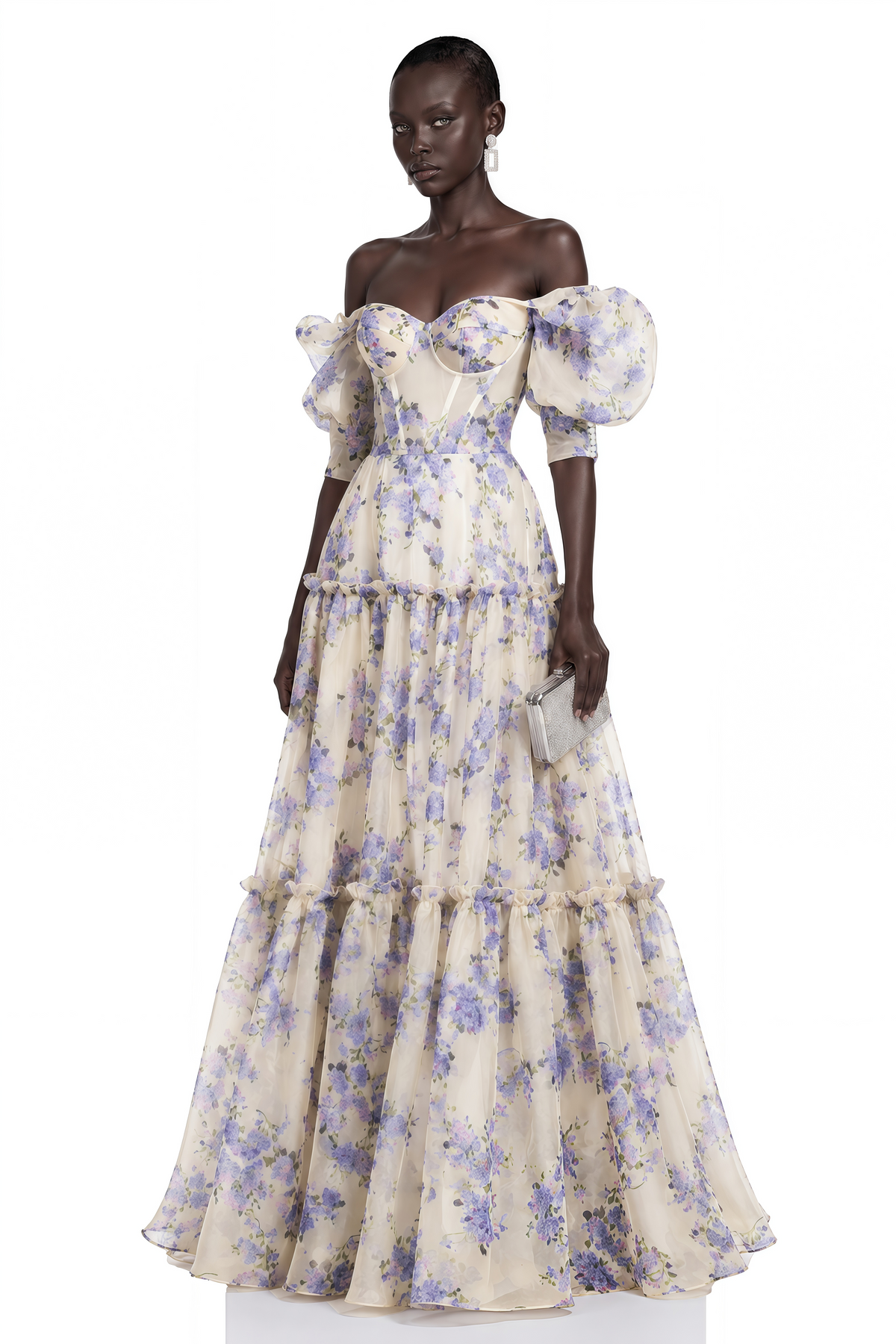 Wheat Purple Floral Print Ruffled Maxi Dress