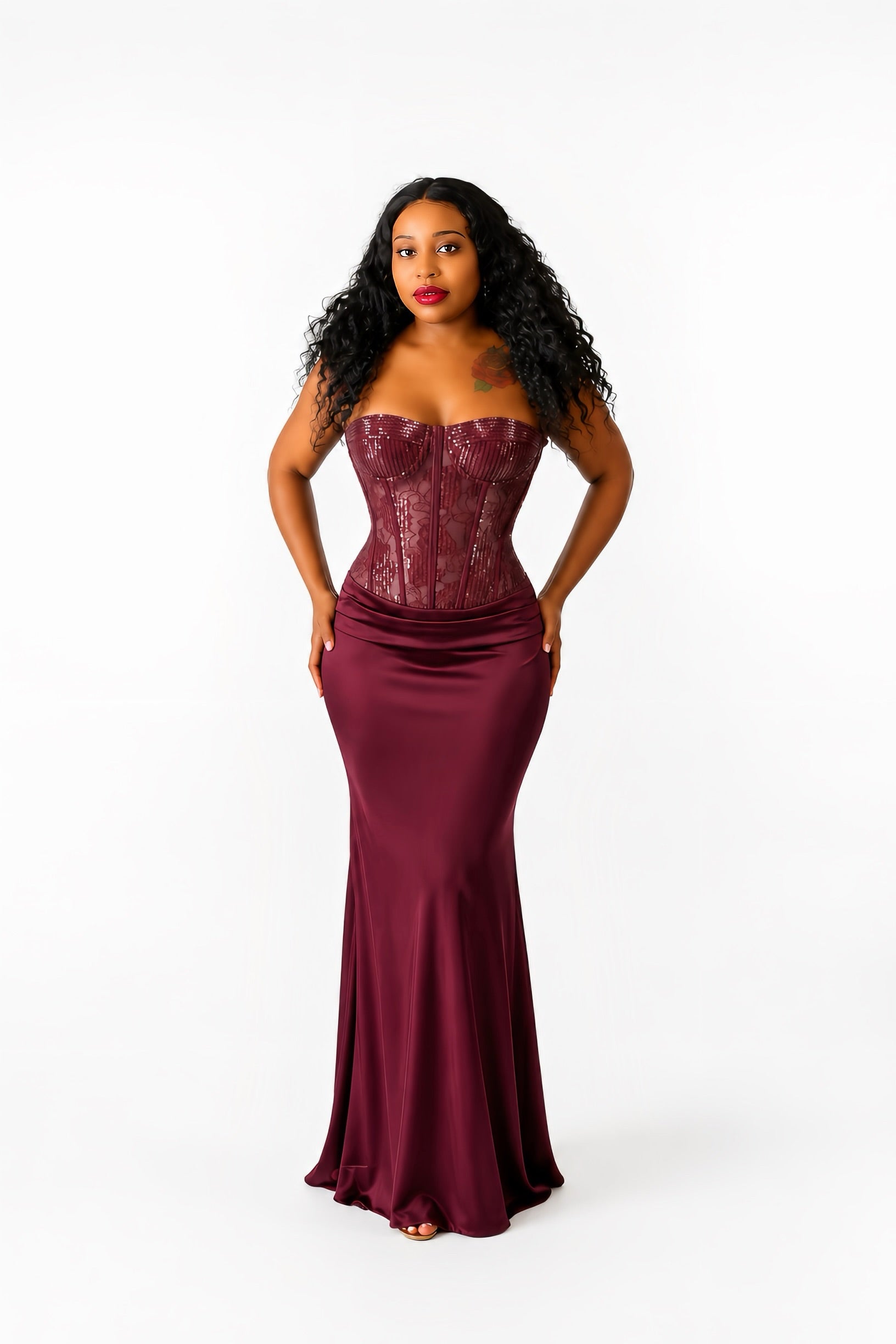Strapless Sequin Maxi Dress Burgundy