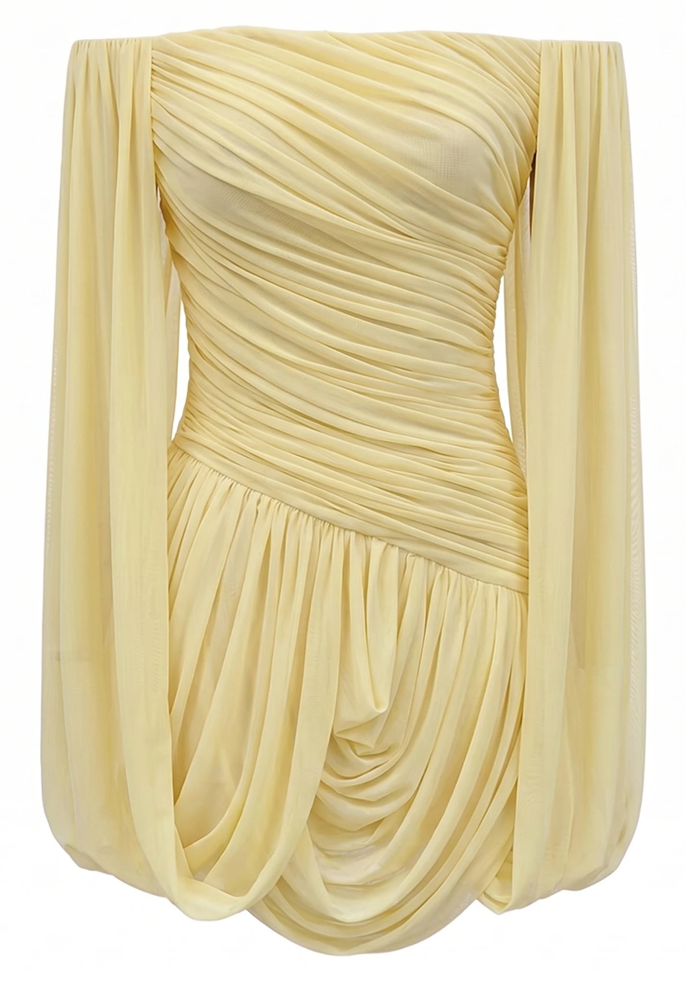 Draped Bardot Dress Yellow