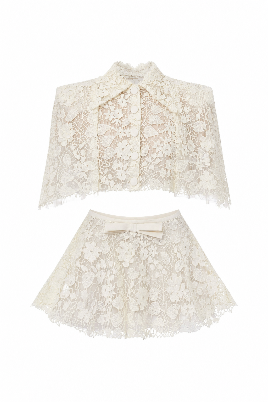 Lace A Line Two Piece Dress White
