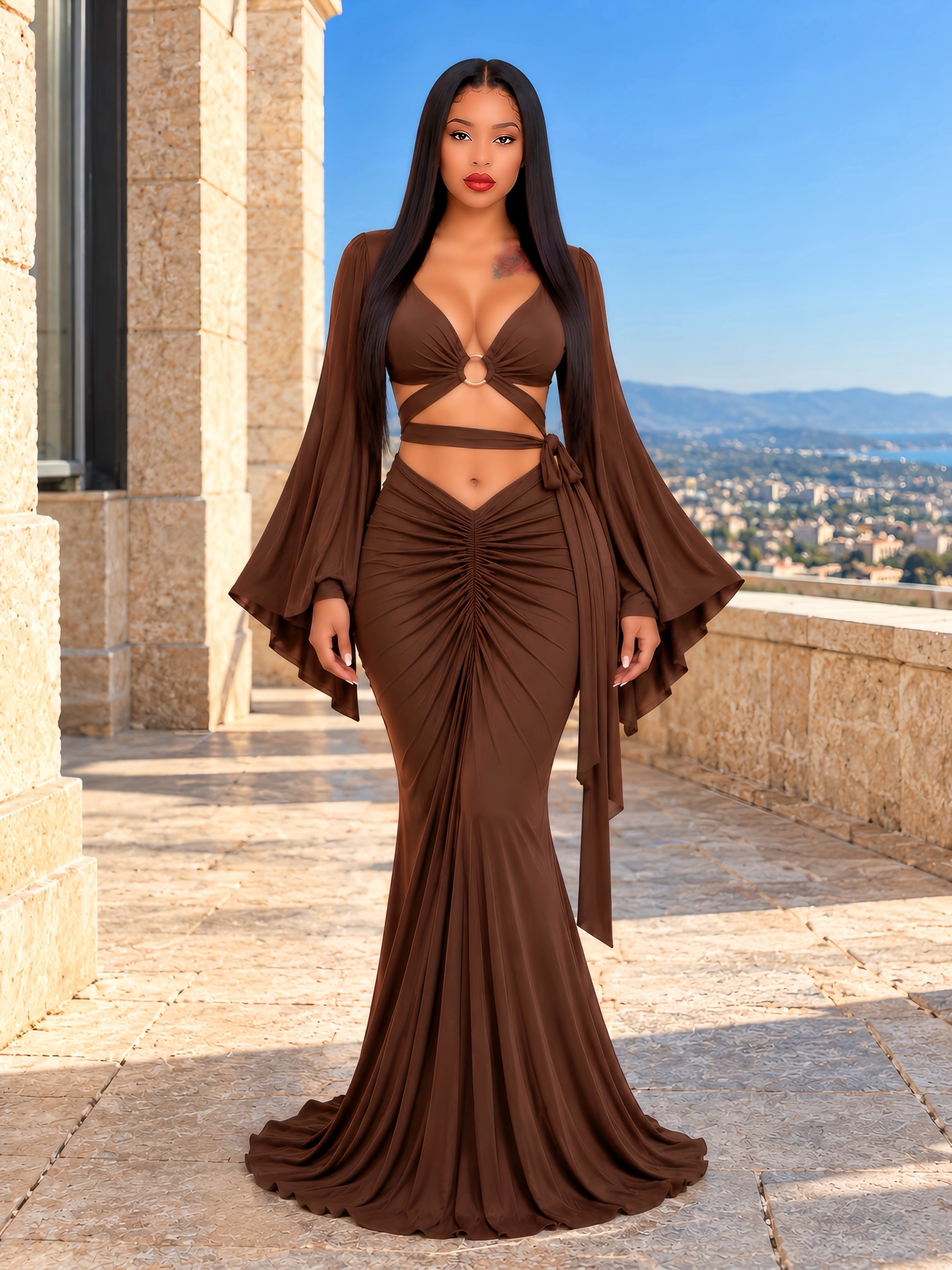 Mocha Muse Ruched Maxi set