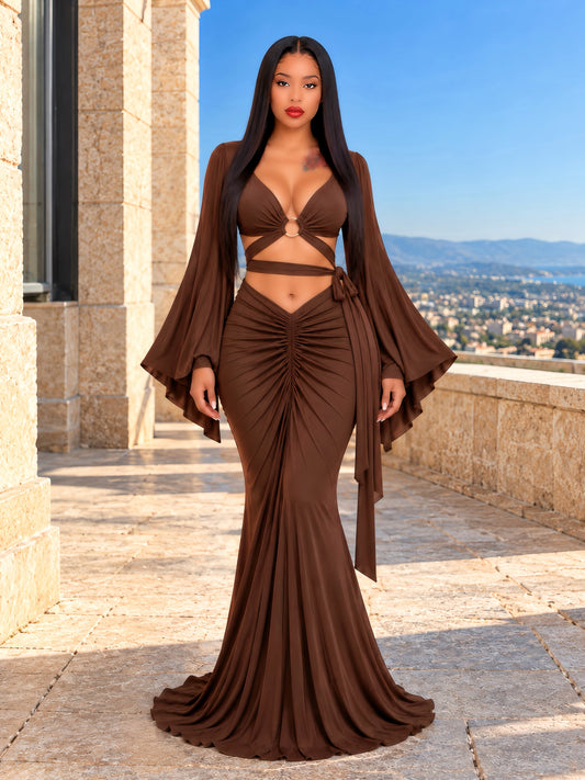 Mocha Muse Ruched Maxi set