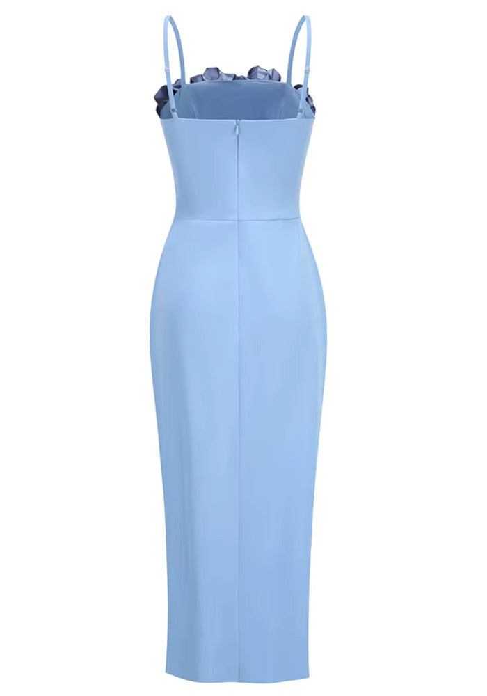Floral Detail Midi Dress Blue