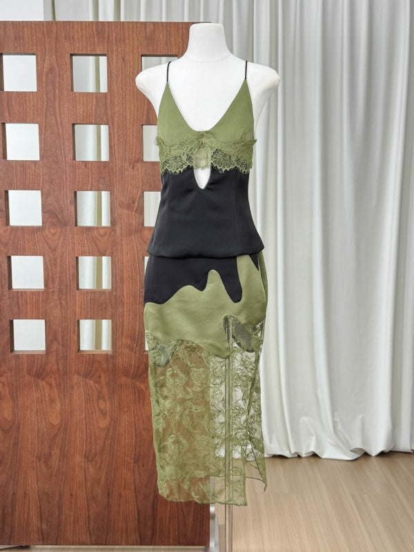 Olive Noir Lace Skirt Set