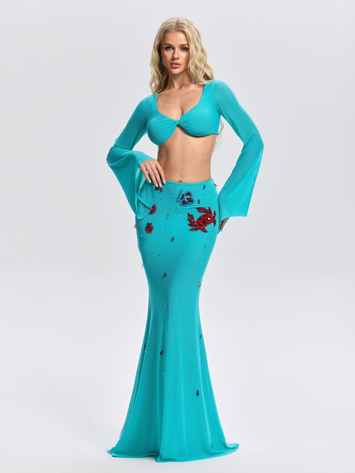 Becca Sleeve Crystal Skirt Set