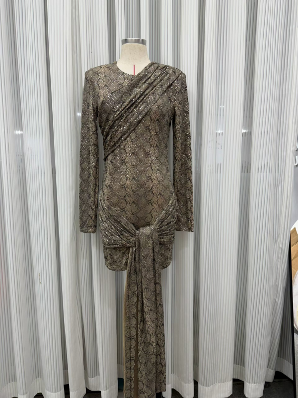 Bronze Serpent Draped Mini Dress