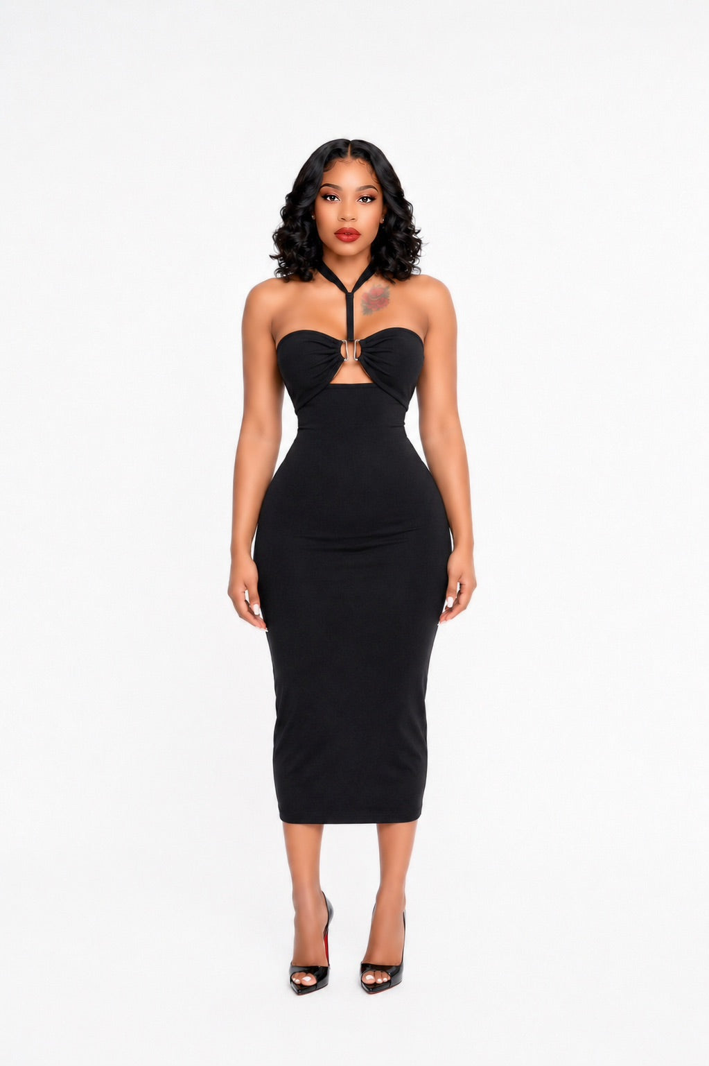 Halter Bustier Midi Dress Black