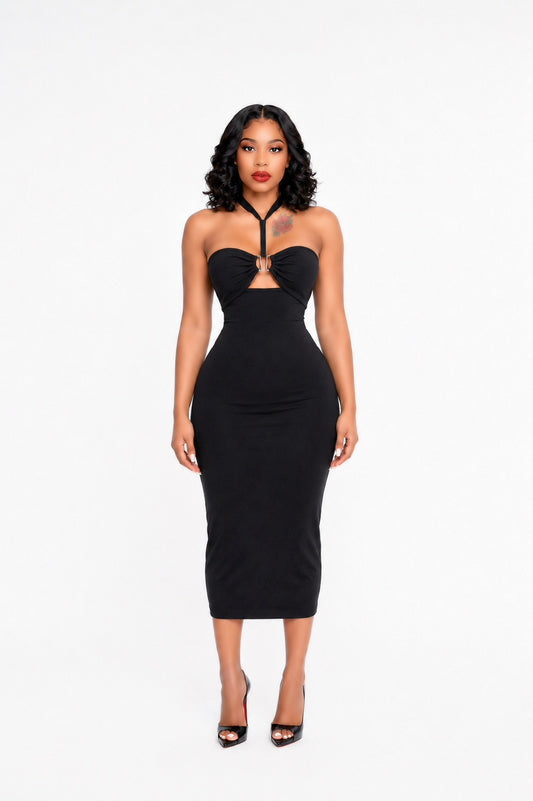 Halter Bustier Midi Dress Black