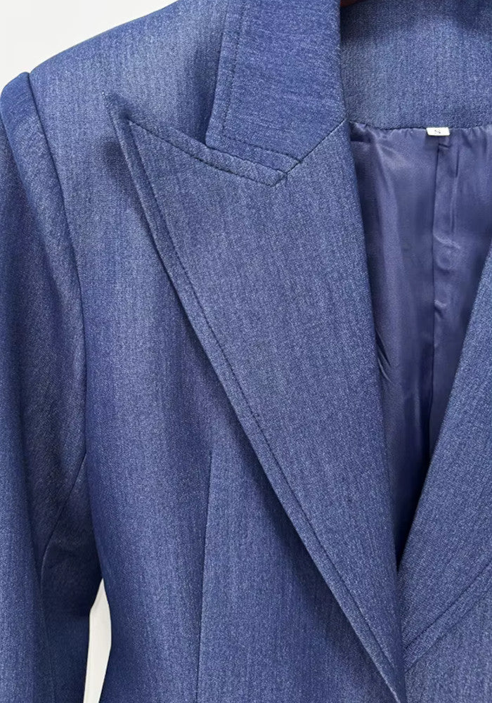 Long Sleeve Denim Suit Blue