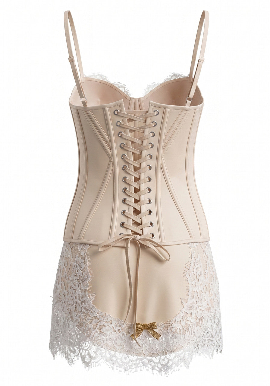 Lace Insert Corset Two Piece Dress Nude
