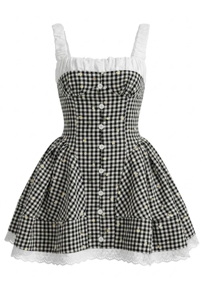 Floral Ruched A Line Dress Black